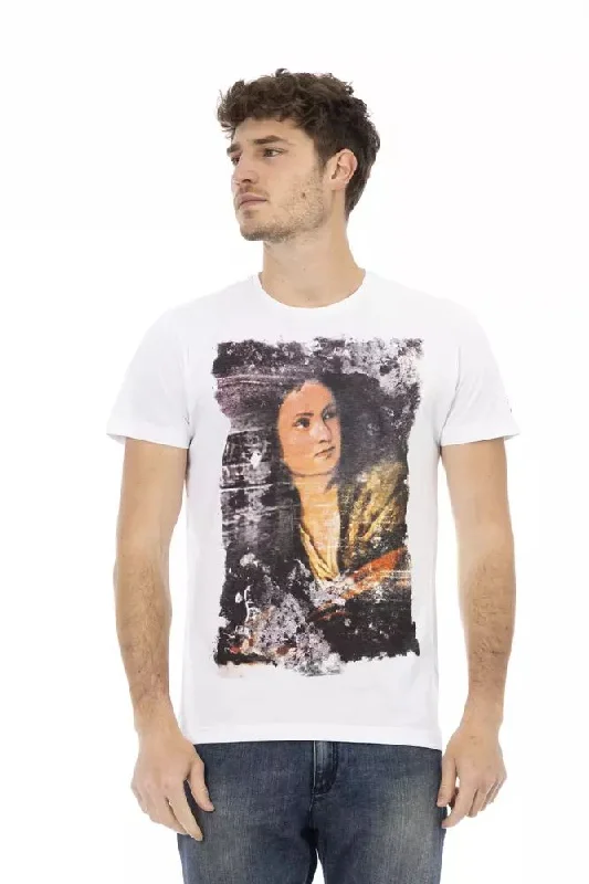 White Cotton Men T-shirt-- Mesh Canvas Denim