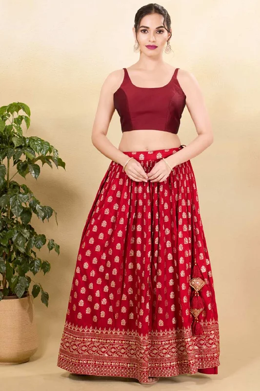 Dark Maroon Brocade Woven Sleeveless Blouse Frilled Cuff Blouse