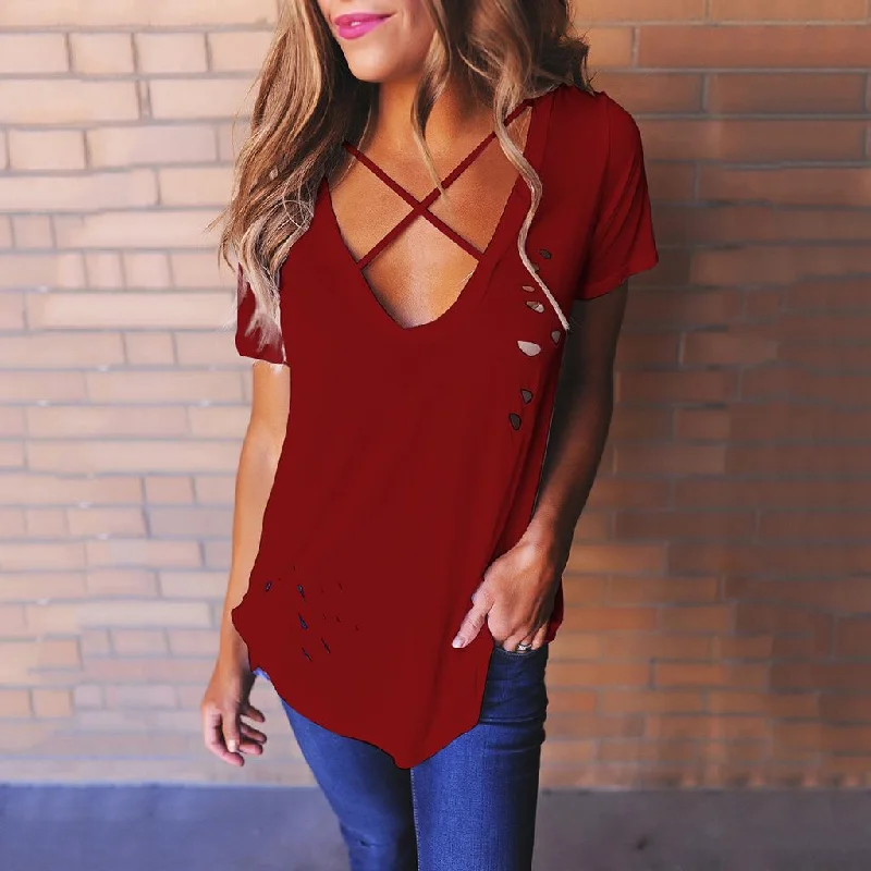 Summer Casual V-Neck Short Sleeve T Shirt Loose Tops Blouse L Red-- Collared Crew Neck Turtle Neck Summer Casual V-Neck Short Sleeve T Shirt Loose Tops Blouse L Red-- Collared Crew Neck Turtle Neck