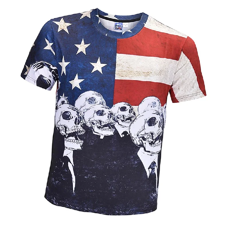 Fashion American Flag Skull T-Shirt Men 3D Print Short Sleeve Tops Tee 3XL-- Hooded Caped Shawl Collar Fashion American Flag Skull T-Shirt Men 3D Print Short Sleeve Tops Tee 3XL-- Hooded Caped Shawl Collar