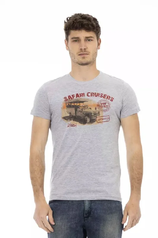 Gray Cotton Men T-shirt-- Silk Blend Satin Velvet