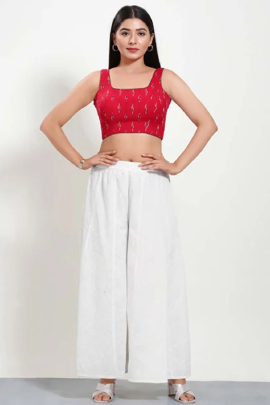 Red Cotton Round Neck Sleeveless Blouse Double-Layered Blouse