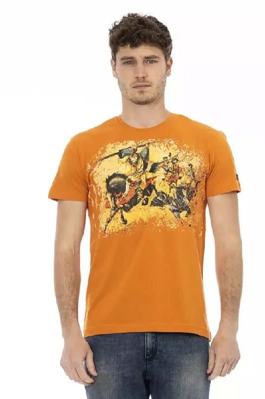 Orange Cotton Mens Tshirt-- Print Jacquard Patchwork