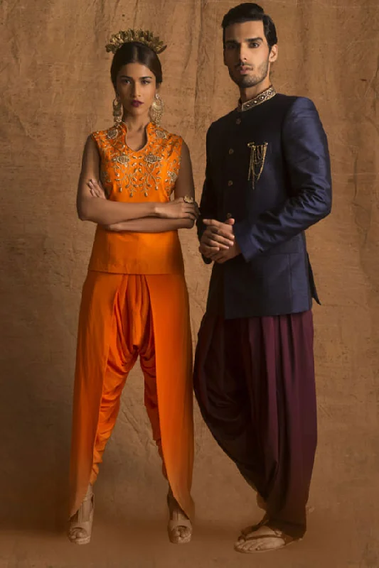 Zardozi Blouse & Dhoti Pant - Noor Feminine Satin Blouse