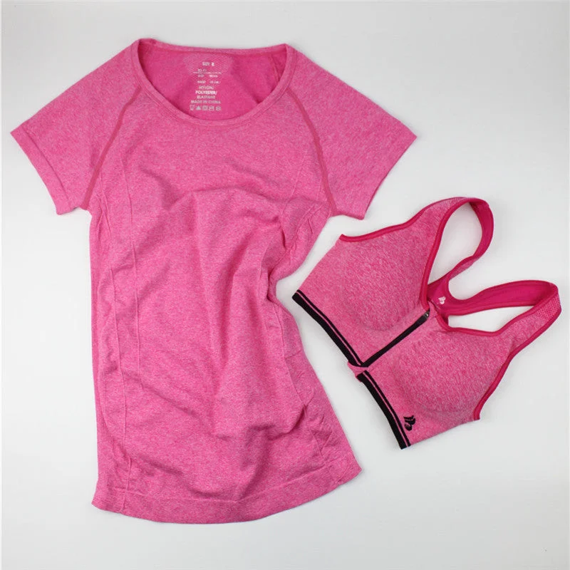 Women Casual T-shirt + Push Up Bra Sets Quick-Dry Fitness Tops Clothing for Female One Suit-- Anti-Shrink Durable Soft Women Casual T-shirt + Push Up Bra Sets Quick-Dry Fitness Tops Clothing for Female One Suit-- Anti-Shrink Durable Soft