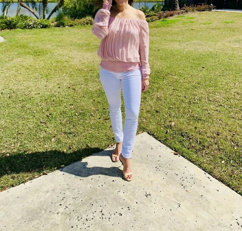 Off The Shoulder Blouse In Dusty Rose Embroidered Floral Blouse