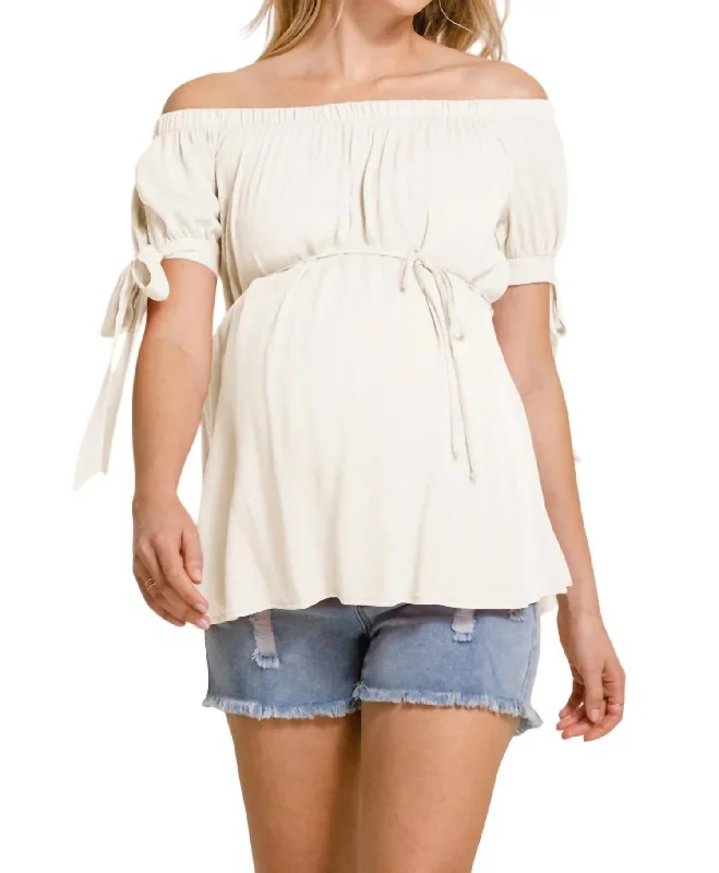 Off Shoulder Maternity Blouse In Cream Casual Stripe Blouse