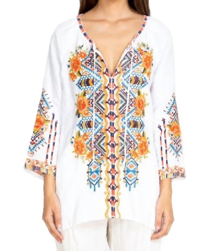 Sentrie Peasant Blouse In White Modern Work Blouse