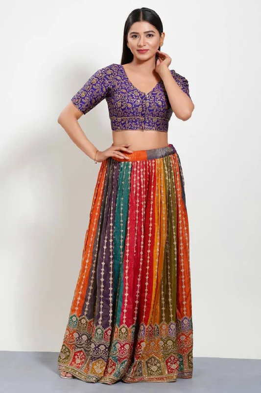Purple Brocade V-Neck Elbow Sleeves Blouse Double Button Blouse