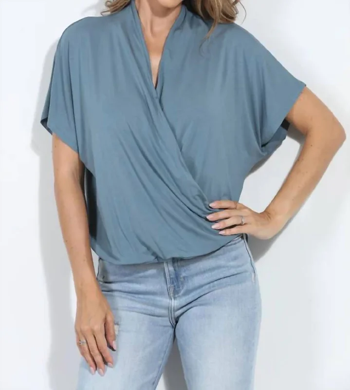 Surplice Curpo Blouse In Sky Blue Feminine Satin Blouse