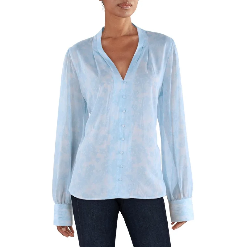 Womens Printed V-Neck Blouse Modern Oversized Blouse