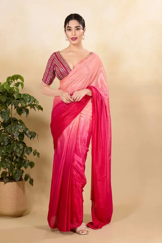 Magenta Silk Embroidered Elbow Sleeves Blouse Chic Sleeveless Blouse