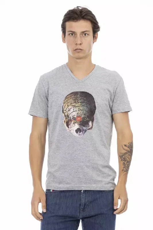 Gray Cotton Men T-shirt-- Terry Blend Velvet Blend Canvas Blend
