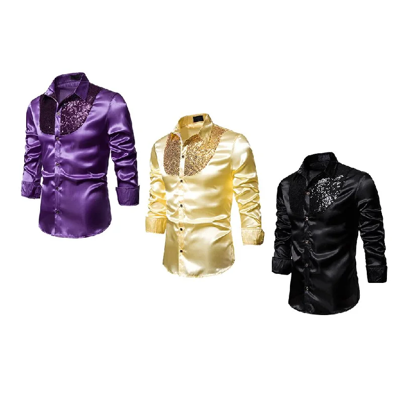 Mens Fashion Button Down Shirts Long Sleeve Sequins Tops Shirt Purple XL-- Collared Crew Neck Turtle Neck Mens Fashion Button Down Shirts Long Sleeve Sequins Tops Shirt Purple XL-- Collared Crew Neck Turtle Neck