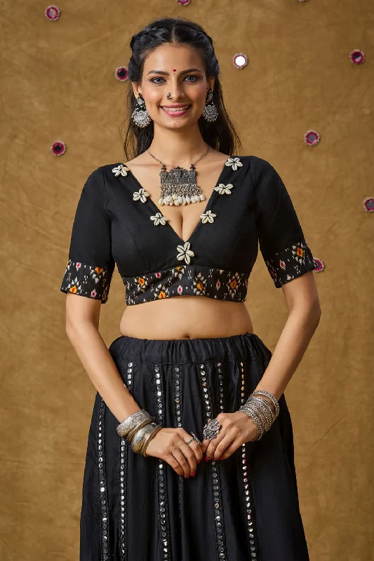 Black Cotton Embroidered Elbow Length Blouse Elegant Lace Blouse
