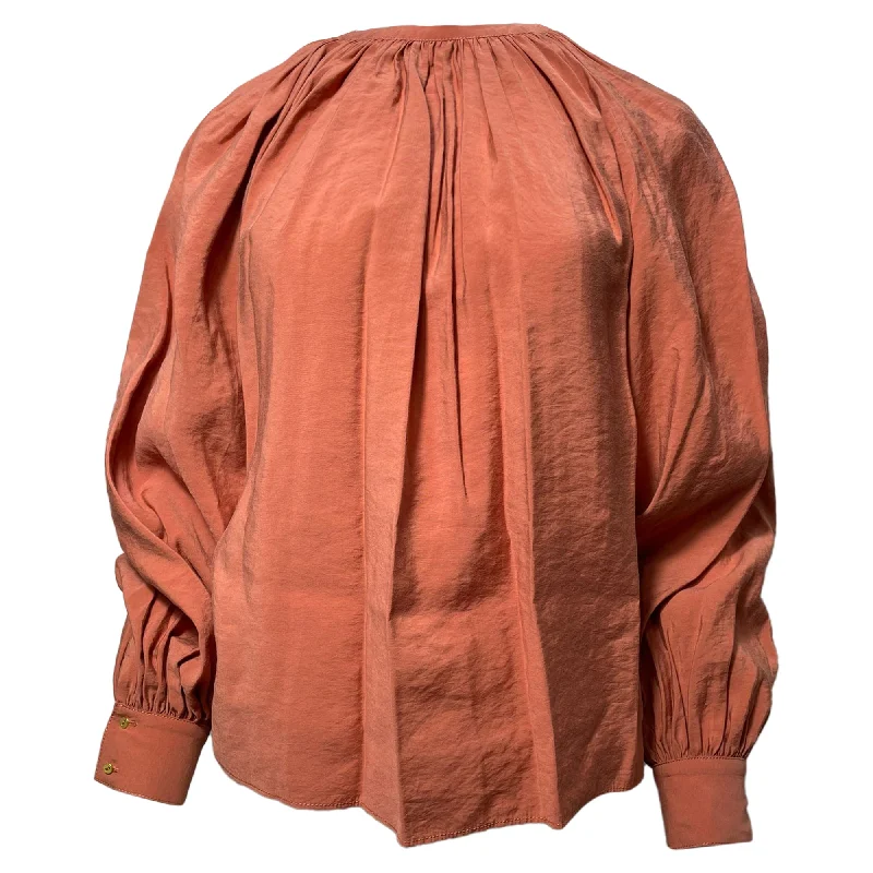 Ulla Johnson Puff Sleeve Blouse in Orange Cotton Feminine Tie Blouse