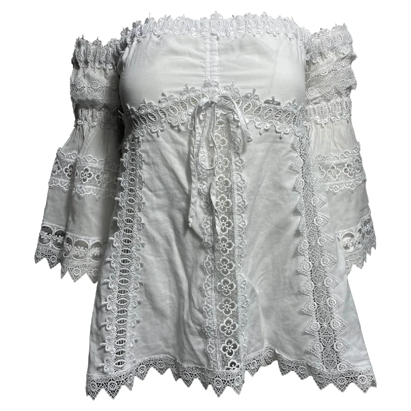 Charo Ruiz Ibiza Charo Ruiz Maya Off-The-Shoulder Blouse in White Cotton Puff Sleeve Blouse
