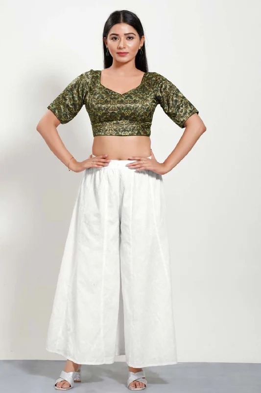 Olive Silk Sweatheart Neck Elbow Sleeves Blouse Elegant Peplum Blouse