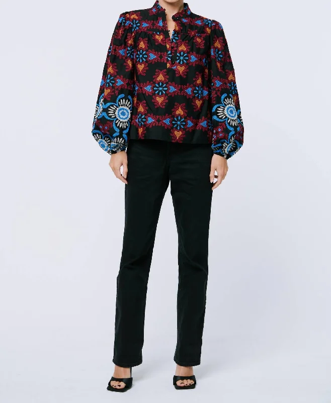 Yola Embroidered Long Sleeve Blouse In Black Boho Chic Blouse