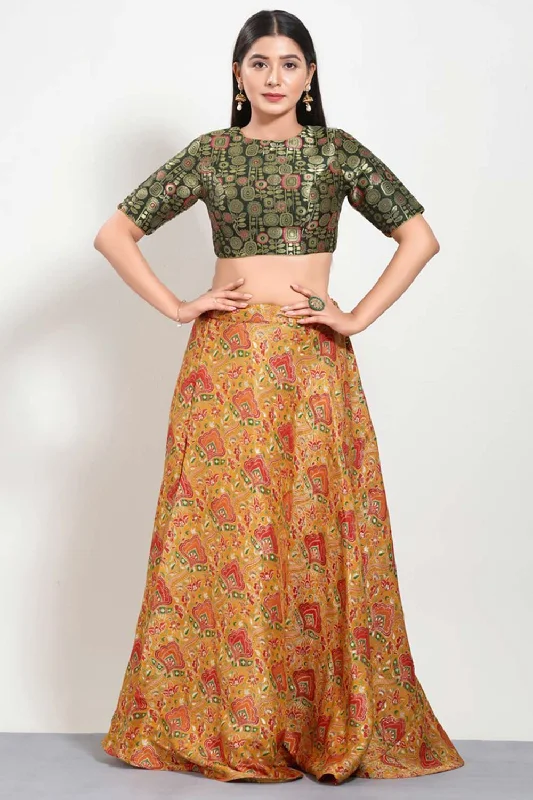 Bottle Green Brocade Boat Neck Elbow Sleeves Blouse Feminine Puff Blouse