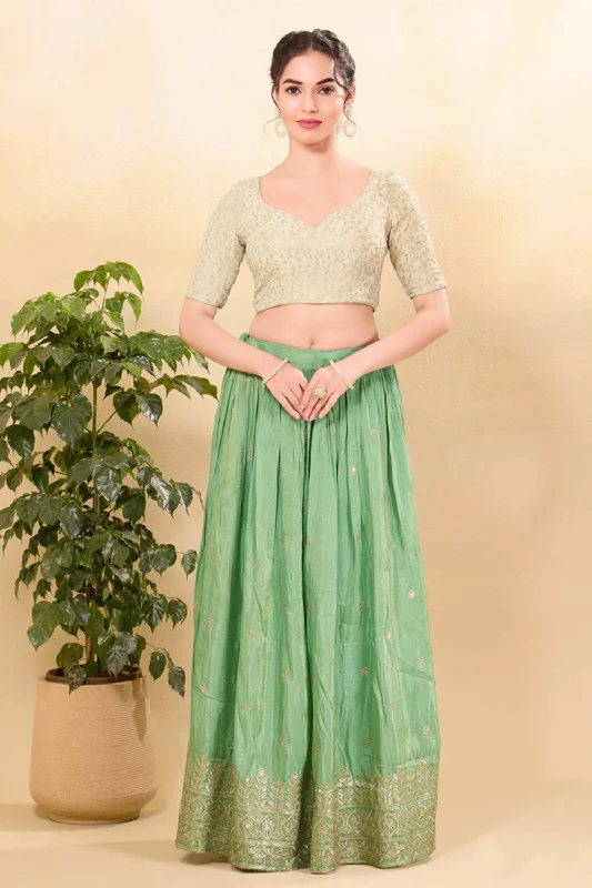 Light Gold Silk Embroidered Elbow Sleeves Blouse Balloon Sleeve Blouse