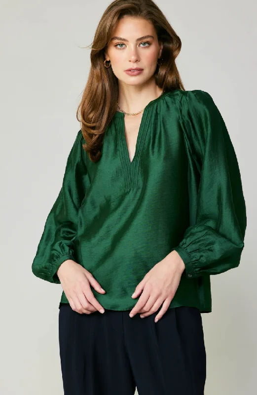 LUSTROUS PLEATED SHOULDER BLOUSE Soft Satin Blouse