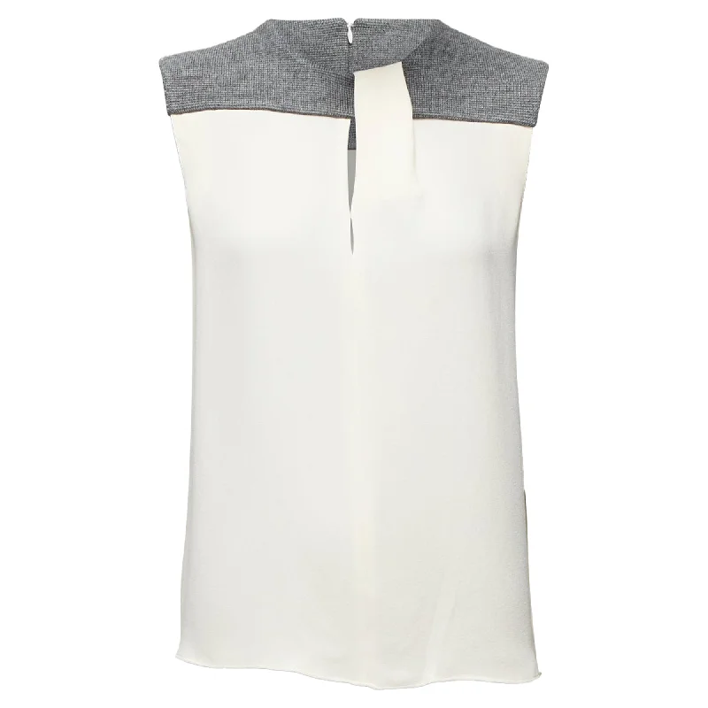 Balenciaga Silk Crepe Knitted Yoke Cut Out Blouse Subtle Shimmer Blouse