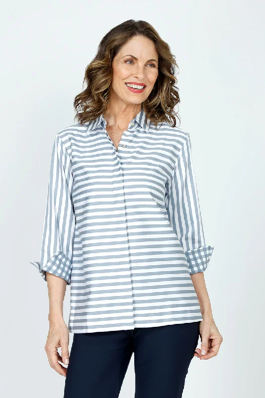 Hinson Wu Xena Striped Zip Back Blouse Office Formal Blouse