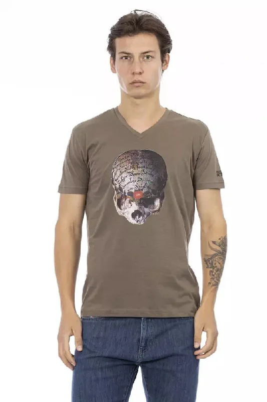 Brown Cotton Men T-shirt-- Cashmere Blend Cotton Blend Poly Blend
