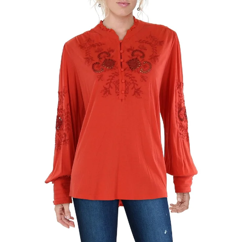 Womens Cotton Blend Embroidered Blouse Boho Chic Blouse