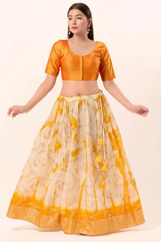 Mustard Brocade Round Neck Elbow Sleeves Blouse Modern Oversized Blouse