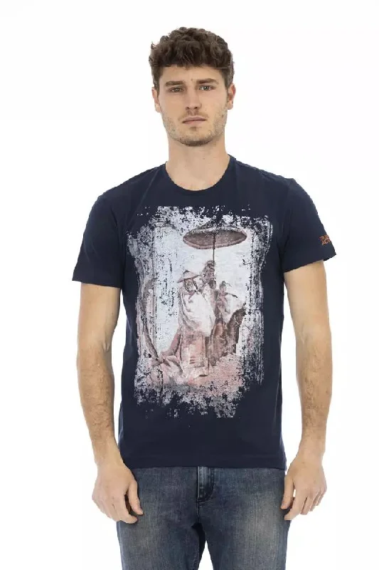 Blue Cotton Men T-shirt-- Elegant Classic Vintage