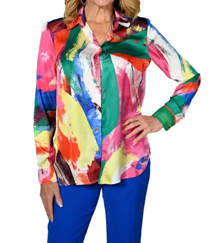 Button Up Blouse In Multi Chic Wrap Blouse