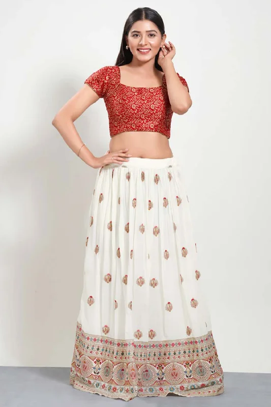 Red Brocade Square Neck Elbow Sleeves Blouse Polished Work Blouse