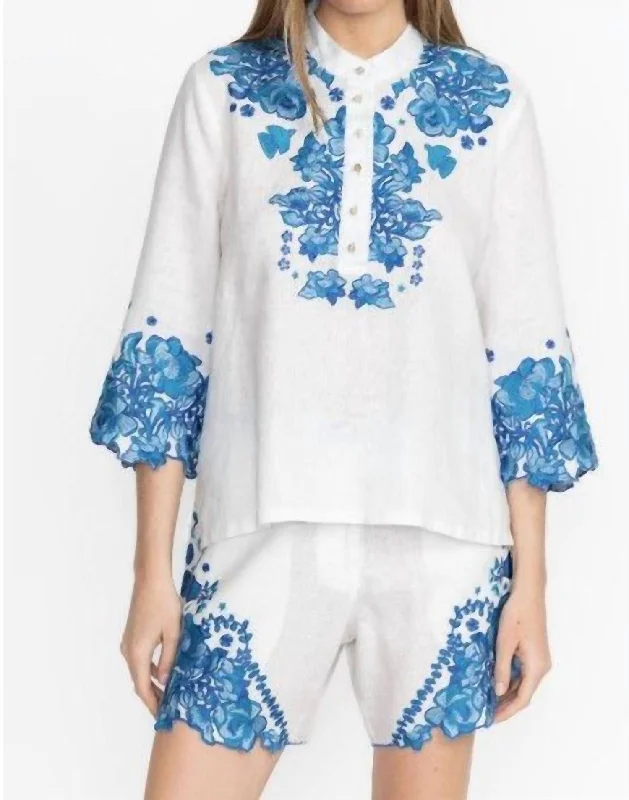 Elly Blouse Camilla In White Mandarin Collar Blouse