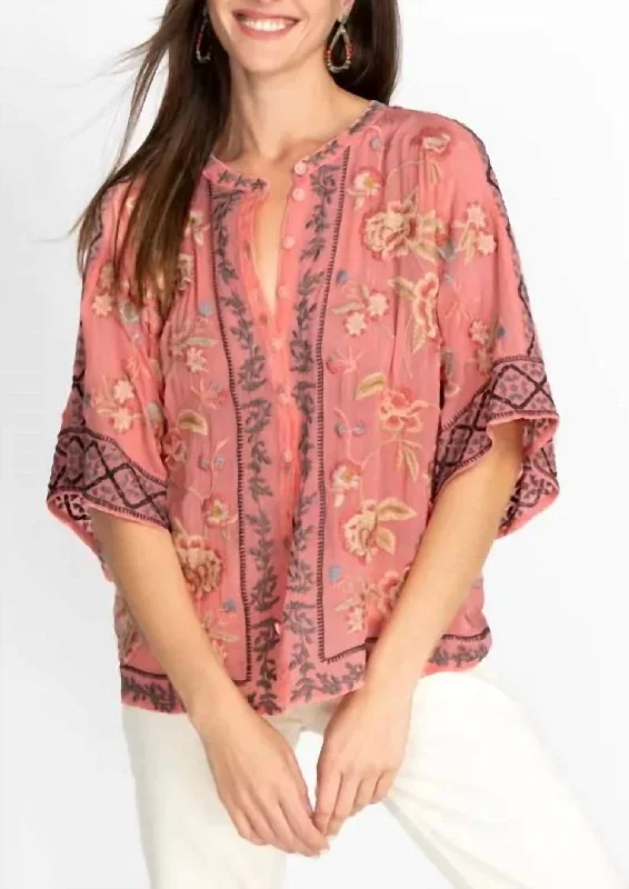 Mulane Blouse In Coral Sunset Cotton Casual Blouse