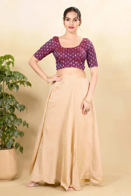 Purple Silk Embroidered Elbow Sleeves Blouse Side Tie Blouse