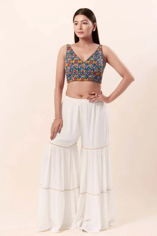 Blue Cotton V-Neck Sleeveless Blouse Office Formal Blouse