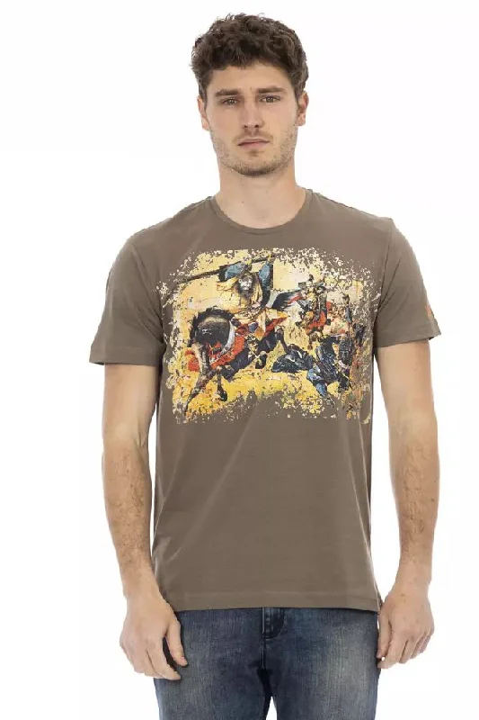 Brown Cotton Men T-shirt-- Lace Blend Ribbed Blend Corduroy Blend