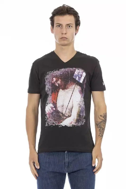 Black Cotton Men T-shirt-- Mesh Fabric Canvas Fabric Denim Fabric