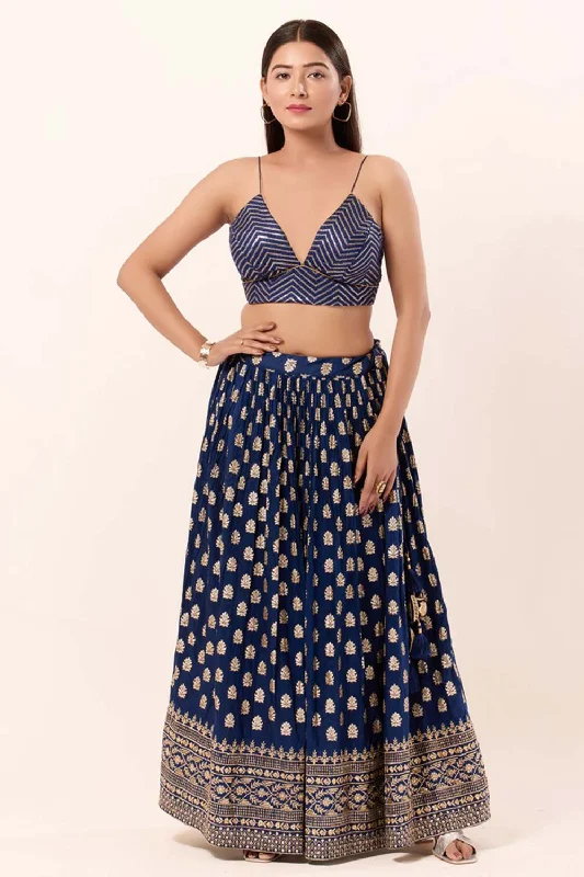 Navy Blue Art Silk V-Neck Sleeveless Blouse Airy Cotton Blouse