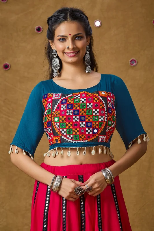 Blue Cotton Embroidered Elbow Length Blouse Chic Sleeveless Blouse