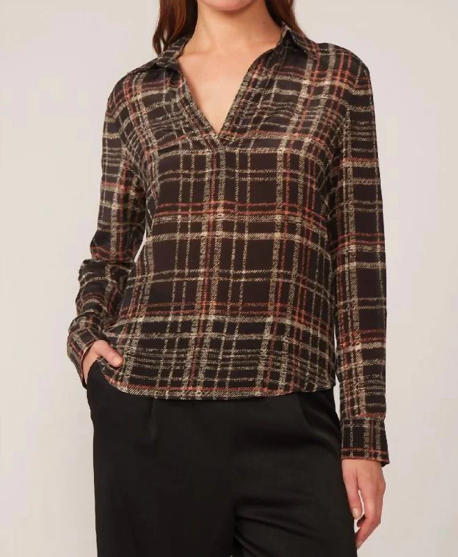 Lia Blouse In Black Plaid Soft Pastel Blouse