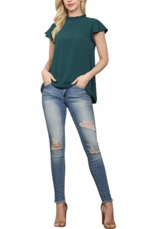 Flutter Sleeve Blouse In Evergreen Forrest Modern Work Blouse
