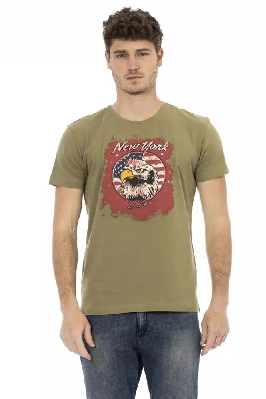 Green Cotton Men T-shirt-- Notch Collar Peter Pan Collar Cowl Neck