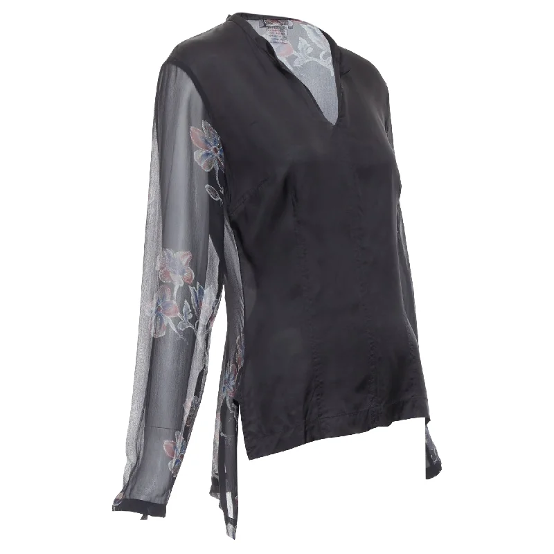 Dries Van Noten silk floral sheer sleeve hi low blouse Classic White Blouse