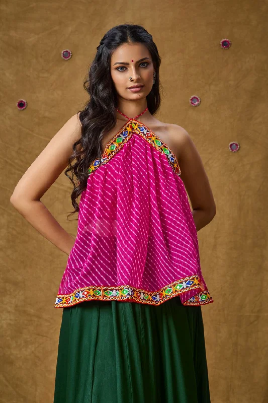 Pink Georgette Embroidered Sleeveless Blouse Feminine Ruffle Blouse