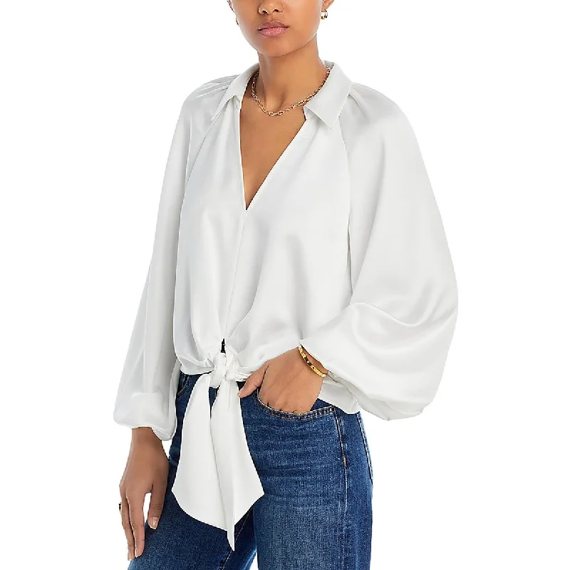 Womens Satin Tie Front Blouse Elegant Silk Blouse