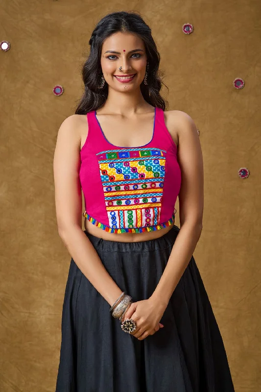 Pink Cotton Embroidered Sleeveless Blouse Soft Knit Blouse
