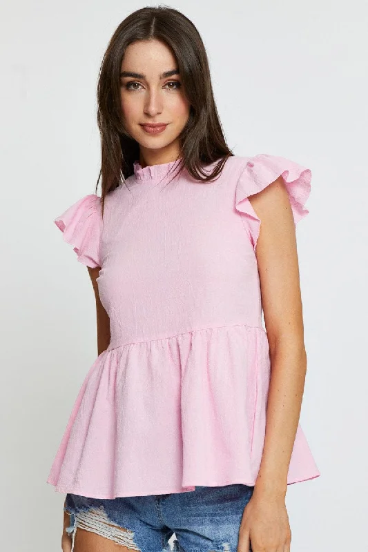 Pink Workwear Blouse Short Sleeve Linen Chic Sleeveless Blouse